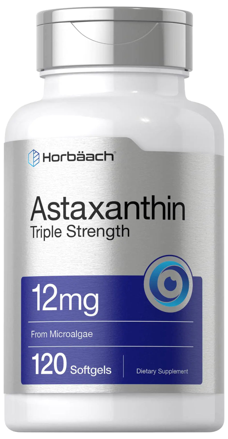 Horbäach Astaxanthin 12mg | 120 Softgels | Triple Strength | Supplement from Microalgae | Non-GMO & Gluten Free