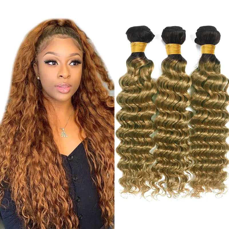 Honey Blonde Human Hair Bundles 1B27 Deep Wave Bundles Human Hair Ombre Bundles 22 24 26 Inch 100% Unprocessed Honey Blonde Ombre Human Hair Bundles Soft And Healthy 1B27 Ombre Bundles Human Hair