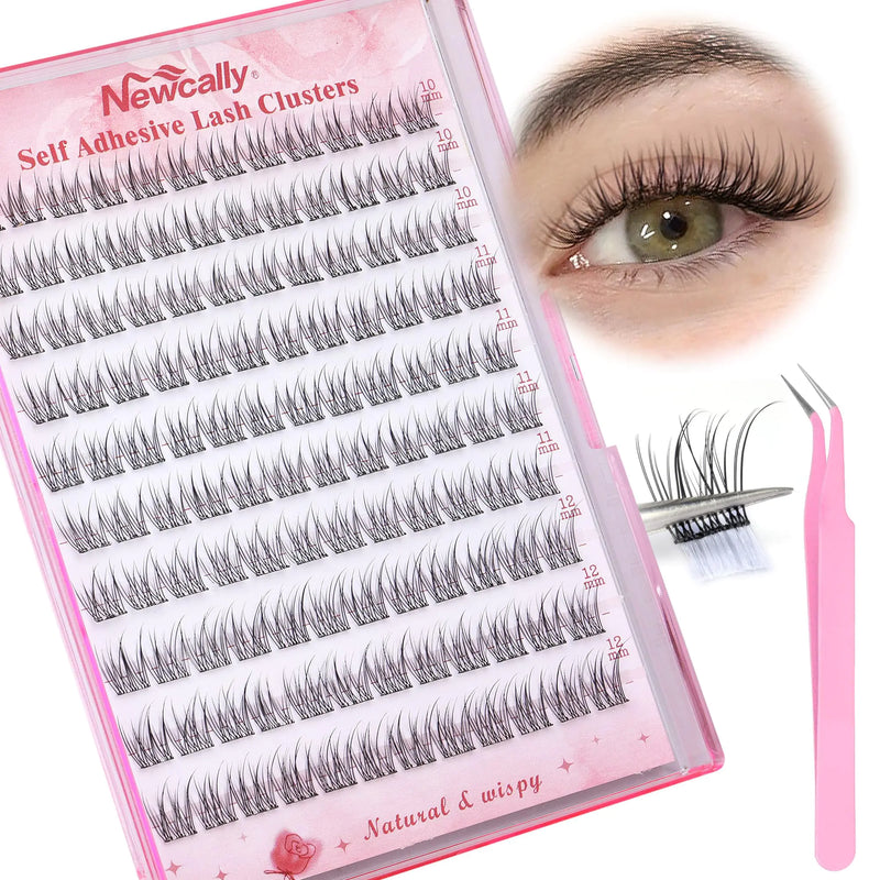 Self Adhesive Lash Clusters Natural Look DIY Lash Extension Self Adhesive Eyelashes C Curl Wispy Eyelash Clusters Pre-glued Individual Lashes Short 10-12mm No Glue Reusable Cluster Lashes by Newcally