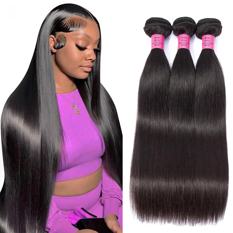 Wiilm Straight Human Hair 3 Bundles 100% Raw Bundles Human Hair 12A Brazilian Virgin Bundles Human Hair Bundles Hair Quick Weave Virgin Hair Bundles Human Hair Extensions Natural Black(18 20 22 Inch)