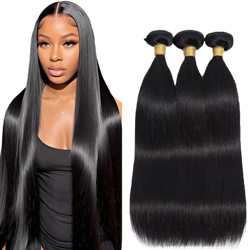 Straight Bundles Human Hair Natural Black Color 8A Grade Unprocessed Brazilian Virgin Hair 3 Bundles 8 8 8 Inch Double Weft Hair Extensions Soft And Healthy For Black Women