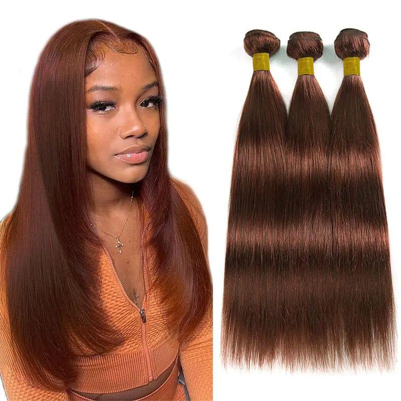 Copper Human Hair Bundles Reddish Brown Bundles Straight Bundles Human Hair 20 22 24 Inch Auburn Bundles Brazilian Virgin Remy Hair Extensions Soft And Healthy 3 Bundles Hair Weave