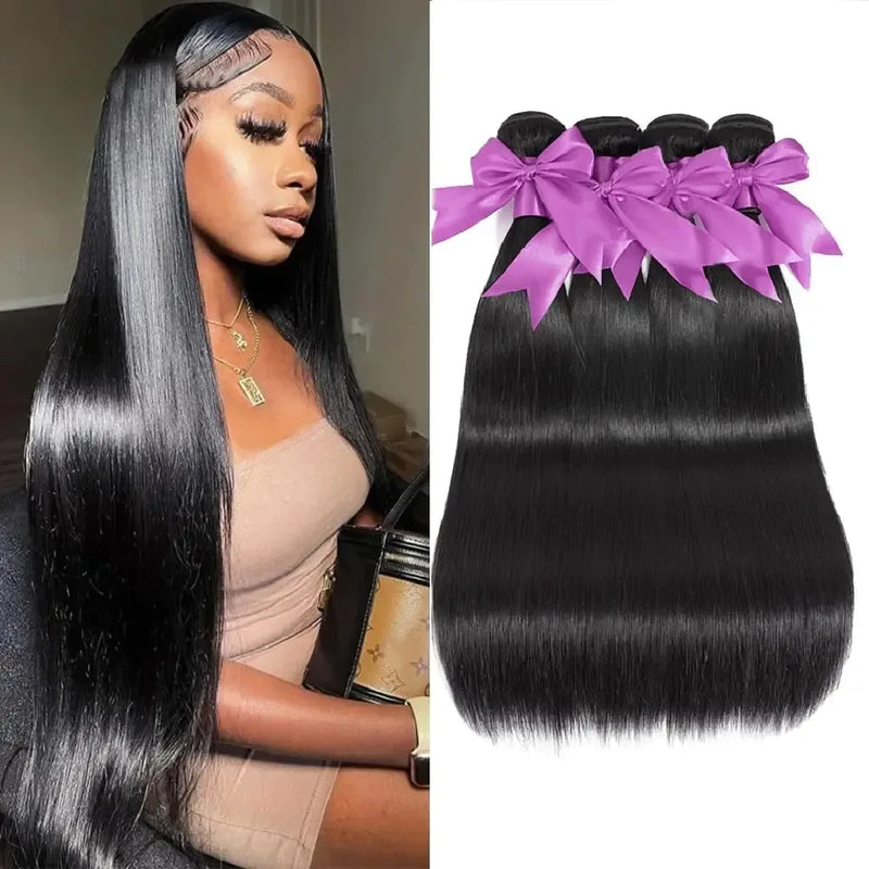 12A Straight Human Hair Bundles Brazilian Human Hair Bundles 14 16 18 20 Inch 100% Unprocessed Virgin Bundles Human Hair 4 Bundles Human Hair Double Weft Remy Hair Bundles Natural Black Deals - Luxorra