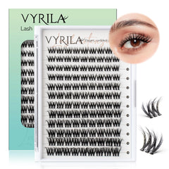 VYRILA Lash Clusters 0.05mm Individual Lashes 3D Wispy Lashes Clusters 0.1mm Super Thin Band Resuable Natural LashesC Curl Faux Mink Lashes108pcs Lash Extension (Green Cozy-C-0.05-8-16mix)