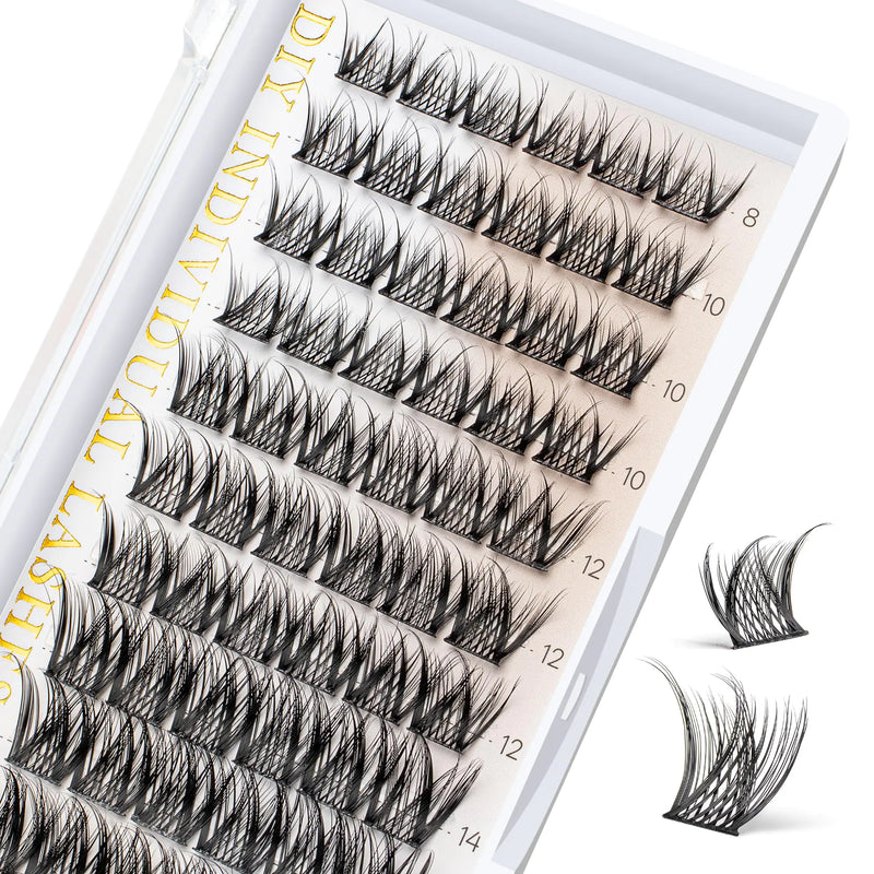 BEFER Lash Clusters 72 Pcs D Curl Eyelash Clusters Super Fluffy Lightweight Individual Lashes 8-16MM Cluster Eyelash Extensions Soft Comfortable Wispy Natural Lashes DIY At Home(MermaidFD34)