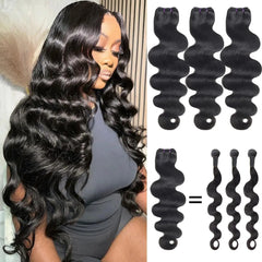 Body Wave Human Hair Bundles 16 18 20 Inch 16A Raw Hair Body Wave Bundles 100% Unprocessed Brazilian Virgin Hair Thick Body Wave 3 Bundles Double Weft Quick Weave Hair Natural Color