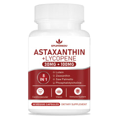 Astaxanthin and Lycopene 130mg Astaxanthin Supplement with Phosphatidylcholine Lutein and Zeaxanthin Powerful Antioxidants Supplement Support for Skin Eye and Joint Health (60 Capsules)