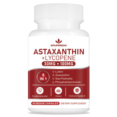 Astaxanthin and Lycopene 130mg Astaxanthin Supplement with Phosphatidylcholine Lutein and Zeaxanthin Powerful Antioxidants Supplement Support for Skin Eye and Joint Health (60 Capsules)