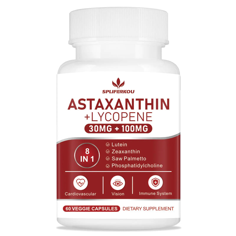 Astaxanthin and Lycopene 130mg Astaxanthin Supplement with Phosphatidylcholine Lutein and Zeaxanthin Powerful Antioxidants Supplement Support for Skin Eye and Joint Health (60 Capsules)