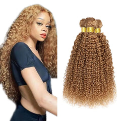 Honey Blonde Curly Bundles Color 27 Human Hair Bundles 8A Grade Unprocessed Brazilian Virgin Hair 3 Bundles 12 14 16 Inch Color 27 Curly Bundles Human Hair
