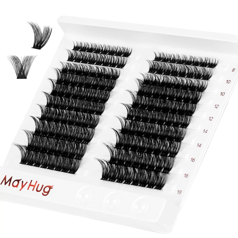 Mayhug Lash Clusters Individual Lashes Lash Extension Clusters 160 Pcs Cluster Lashes D Curl Volume Lash Clusters 8-18mm Wispy False Eyelash Reusable DIY False Eyelashes Extensions Clusters (Wonder)