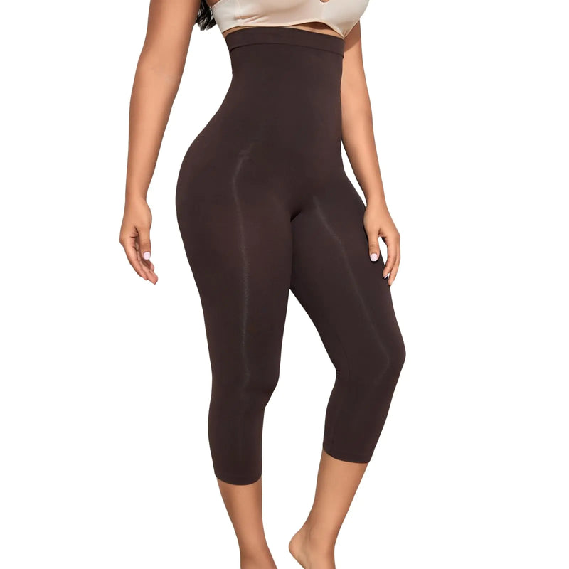 Takusun High Waisted Capri Leggings for Women Tummy Control Shapewear Compression Panties Thigh Slimmer Butt Lifter Body Shaper Brown