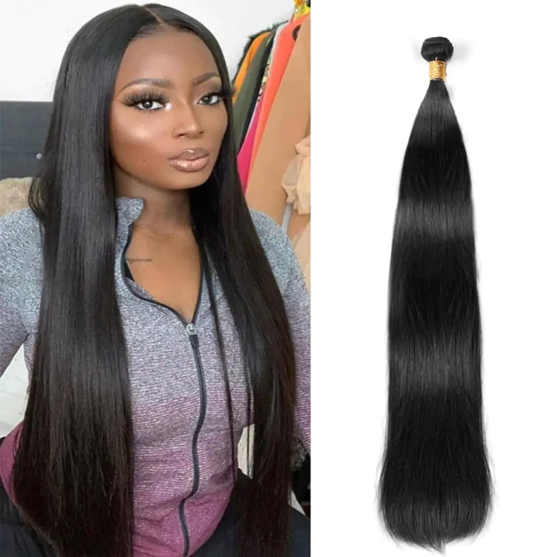 MIRONICA Straight Bundles Human Hair 28 Inch 1 Bundles 12A Brazilian Weave Bundles Human Hair 100% Unprocessed Virgin Remy Double Machin Weft for Women Natural Black Color Hair Extensions