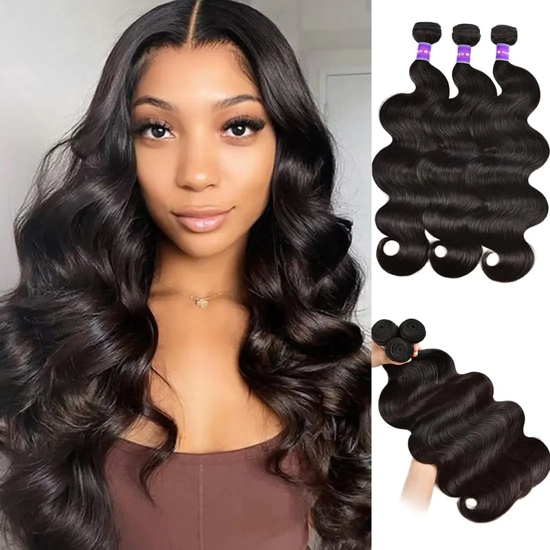 12A Body Wave Human Hair Bundles 22 24 26 Inch Brazilian Wet and Wavy Curly Body Bundles Human Hair 100% Unprocessed Raw Virgin Weave Bundles Human Hair 3 Bundles Deals Natural Black - Luxorra