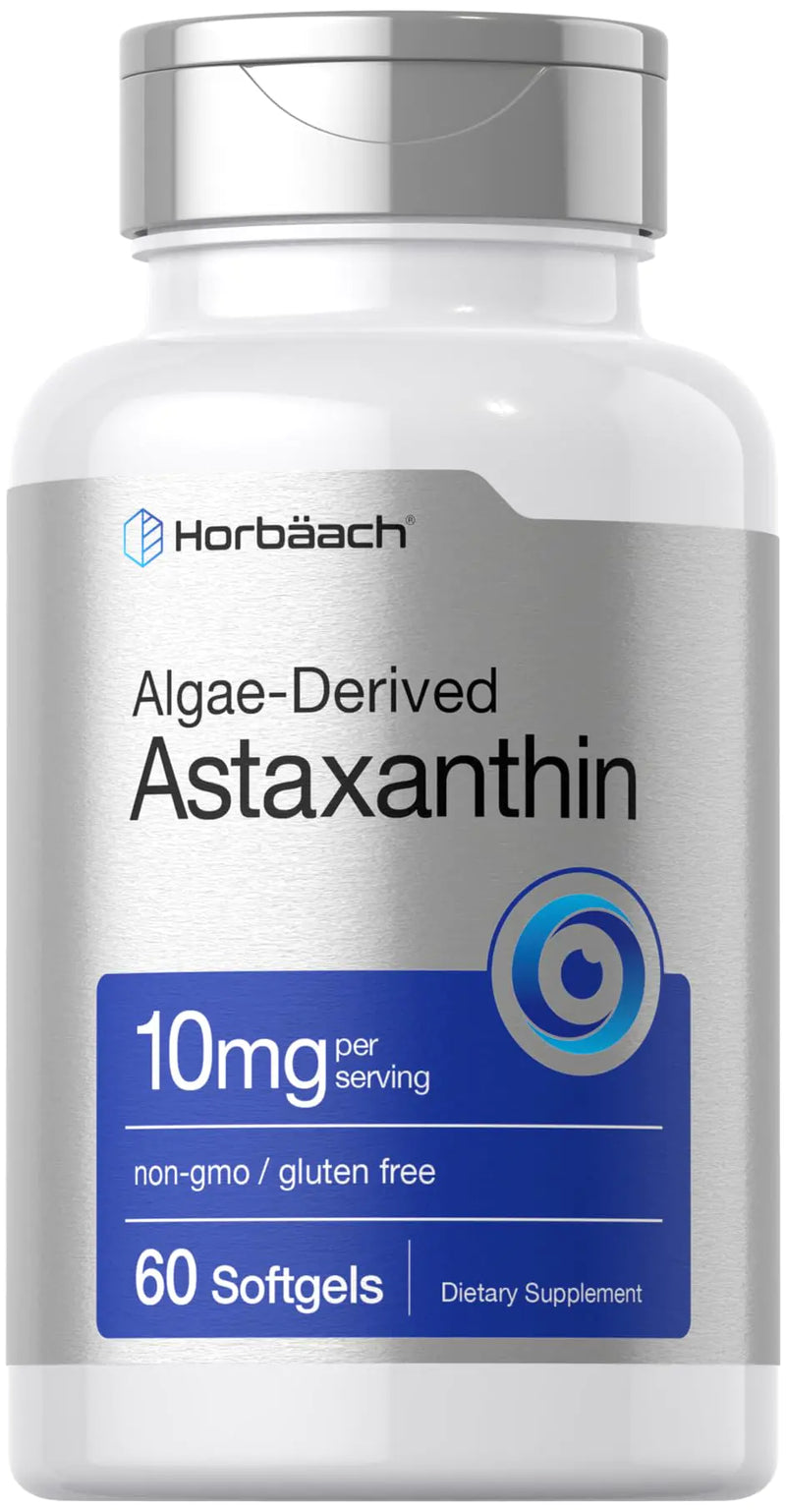 Horbäach Astaxanthin 10mg | 60 Softgels | Algae Derived Formula | Non-GMO Gluten Free Supplement