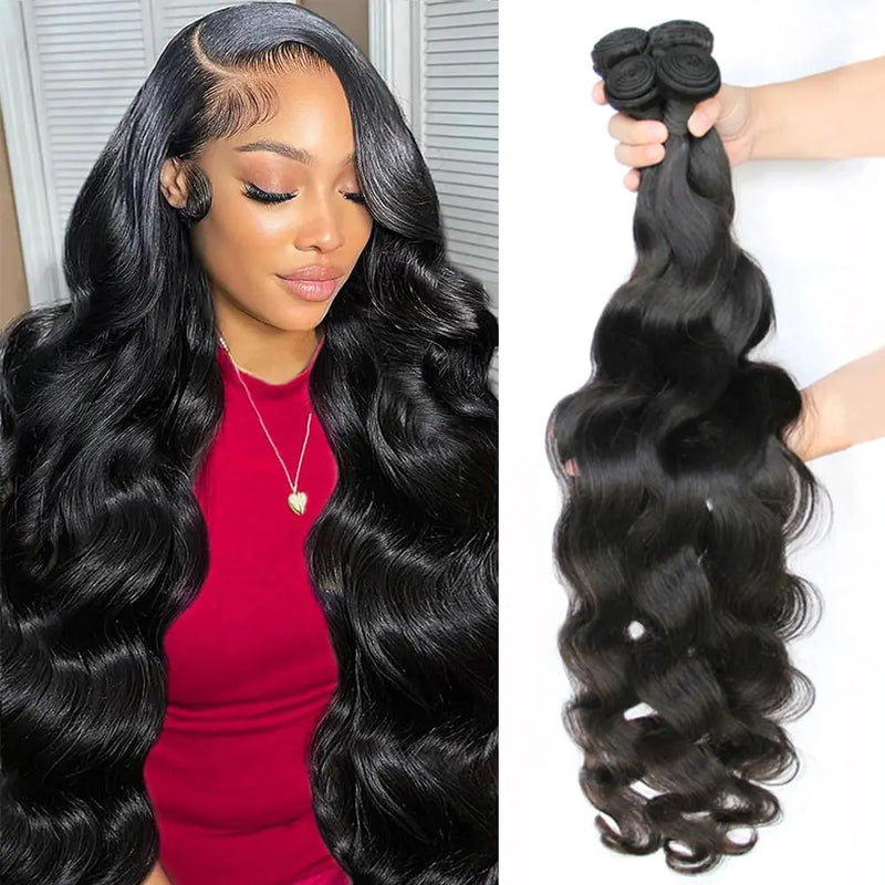 Seekomi Body Wave Bundles Human Hair 12 14 16 18 Inch Brazilian 4 Bundles Human Hair 100% Virgin Double Weft Weave Bundles Human Hair Total 400g