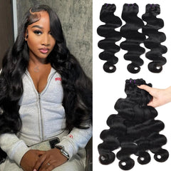 Beauty Queen Body Wave 4 Bundles Human Hair 24 26 28 30 Inch 16A Brazilian 100% Unprocessed Human Hair Bundles Thick Raw Virgin Long Hair Natural Black Color