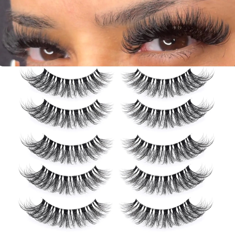 KSYOO D Curl 12-20mm Long Fluffy Mink Lashes Clear Band Faux Mink Dramatic Curl Lashes that Look Like Lash ExtensionBig Wispy Thick Volume strips lashes-5 Pairs (Clear Band V2)